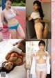 A collage of photos of a woman in lingerie and stockings.